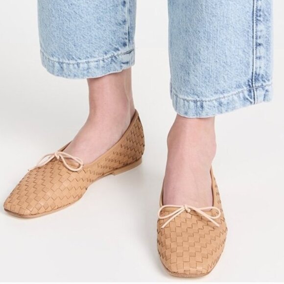 Freda Salvador Shoes - Freda Salvador Jada Square Toe Ballet Flats Woven Latte Size 9.5